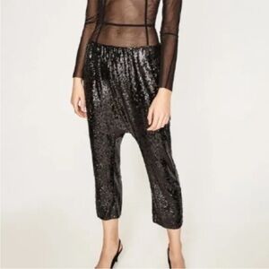 Zara Black Sequin Harem Pants Size  Small